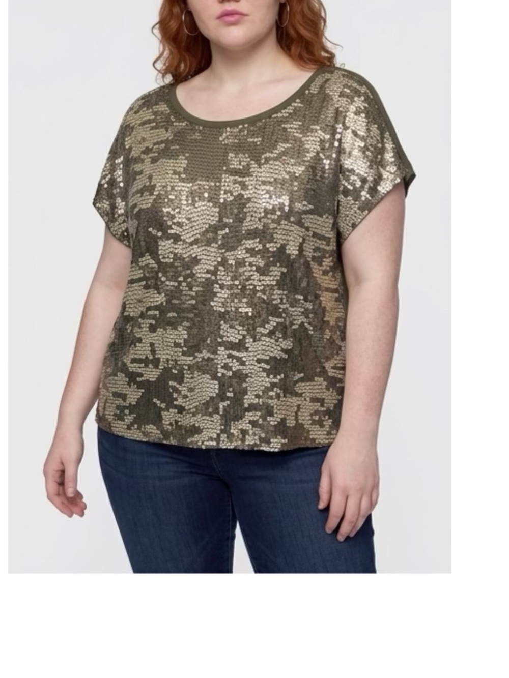 Sequin Camouflage Short Sleeve Tee in Olive and Gold